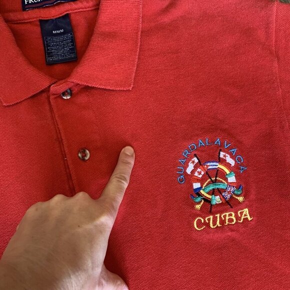 Vintage Fruit Of The Loom Polo Shirt Mens M Red 90s Cuba Guardala Vaca - Picture 10 of 11